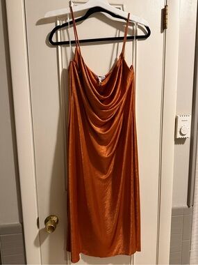 NWT Sincerely Jules Satin Cowl Midi Dress - Rust Orange